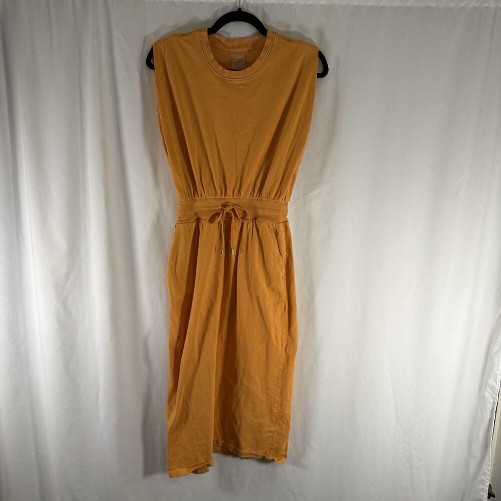Calia Carrie Underwood Midi Dress Women's XS Yellow Short Sleeve Drawstring